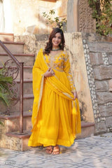 Sunshine Yellow Embroidered Anarkali Gown with Dupatta*