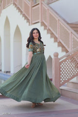 Olive Green Embroidered Anarkali Gown