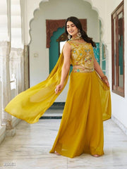 Mustard Yellow Embroidered Blouse and Palazzo Set for Haldi or Festive