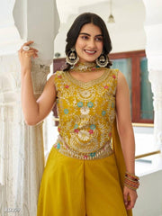 Mustard Yellow Embroidered Blouse and Palazzo Set for Haldi or Festive