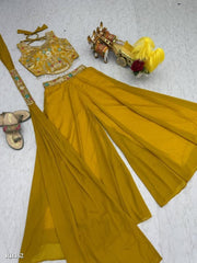 Mustard Yellow Embroidered Blouse and Palazzo Set for Haldi or Festive