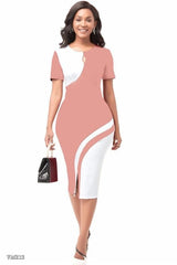 Women's Colorblock Bodycon Midi Dress with Keyhole Neck