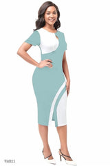 Women's Colorblock Bodycon Midi Dress with Keyhole Neck