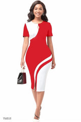 Women's Colorblock Bodycon Midi Dress with Keyhole Neck