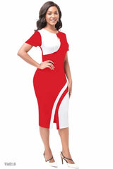 Women's Colorblock Bodycon Midi Dress with Keyhole Neck