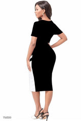 Women's Colorblock Bodycon Midi Dress with Keyhole Neck