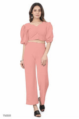 Women’s Puff Sleeve Crop Top & Wide Leg Pant Co-Ord Set