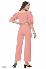 Women’s Puff Sleeve Crop Top & Wide Leg Pant Co-Ord Set