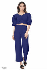 Women’s Puff Sleeve Crop Top & Wide Leg Pant Co-Ord Set