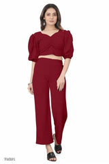 Women’s Puff Sleeve Crop Top & Wide Leg Pant Co-Ord Set
