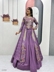 Women Purple Embroidered Lehenga Choli Set with Dupatta