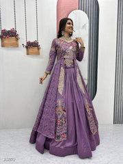 Women Purple Embroidered Lehenga Choli Set with Dupatta