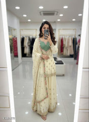 Chinon Silk Embroidered Suits Plazoo Set with Dupatta