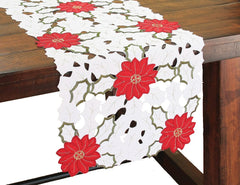 XD13024 Holiday Poinsettia Mini Table Runner 12x28 White