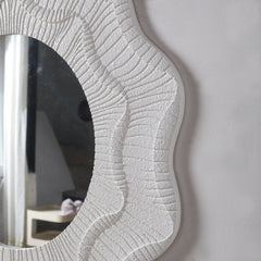 Round Cream Flower Wall Mirror with Wavy Frame for Decorative Home