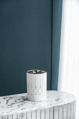 White & Silver Geometric Ceramic Planter, Available in 2 Sizes