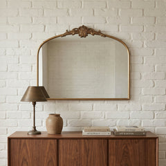 Wide French Baroque Arched Wall Mirror with Ornate Metal Frame for