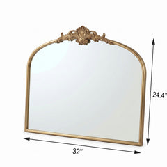 Wide French Baroque Arched Wall Mirror with Ornate Metal Frame for