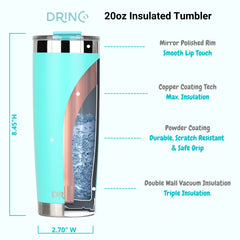DRINCO® 20oz Insulated Tumbler w/Spill Proof Lid, 2 Straws(Teal)