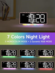 Modern Curved Cute Digital Alarm Clock,Colorful Led Display,Adjustable
