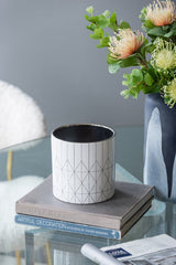 White & Silver Geometric Ceramic Planter, Available in 2 Sizes