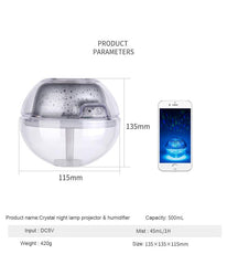 USB Crystal Night Lamp Projector 500ml Air Humidifier Desktop Aroma