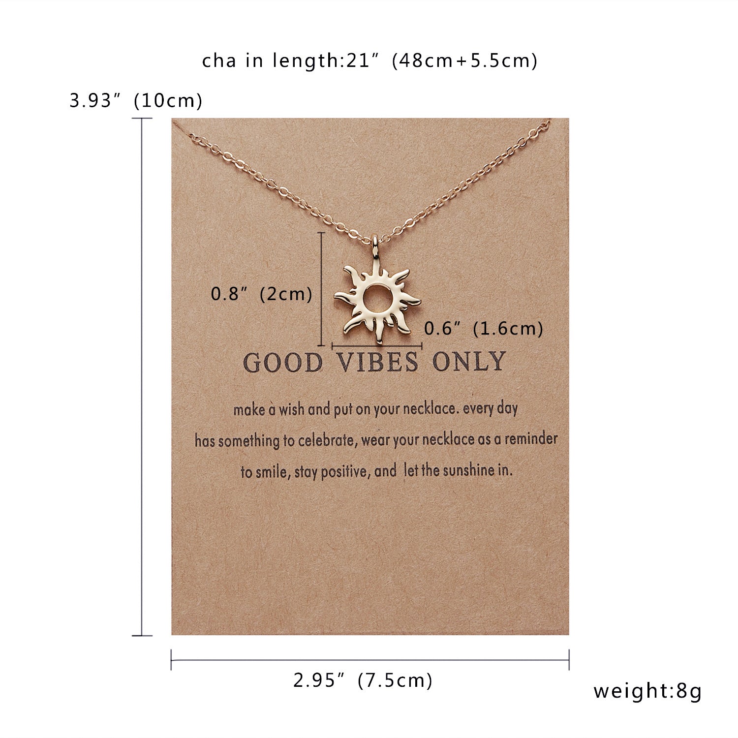 Sun Alloy Necklace on Paper Card - Sun Pendant Necklace