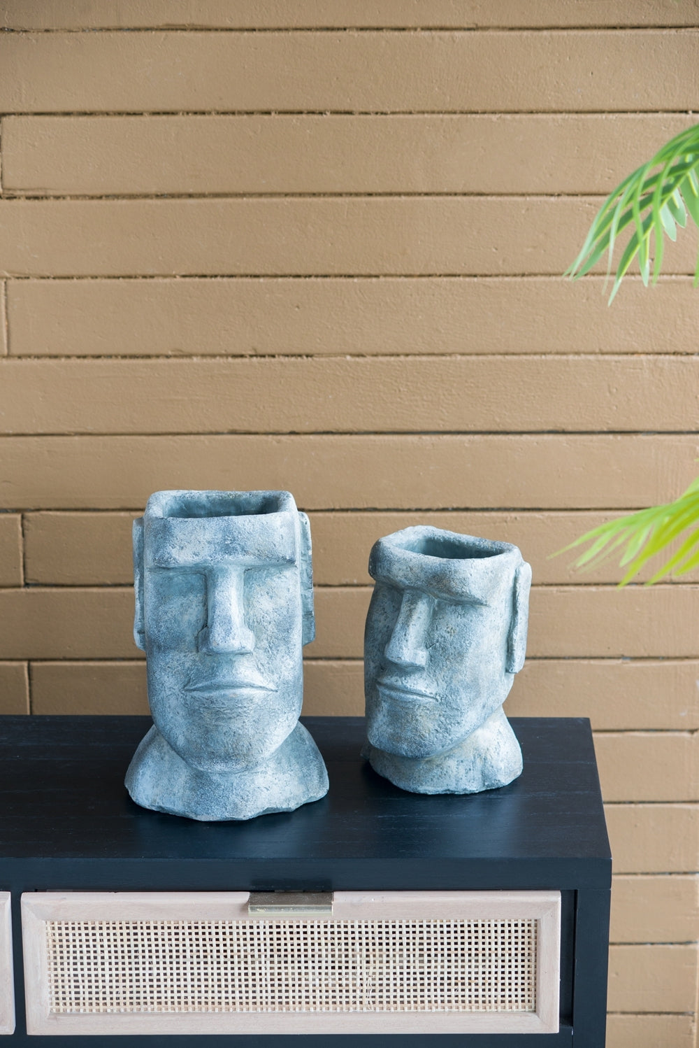 Easter Island Head Cement Planter, 5 × 5.5 × 9 in