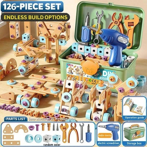 126-Piece Creative Wooden Construction & Tool Set  Early Education