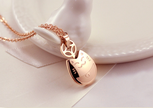 Totoro Necklace, Wealth Necklace, Rose Gold Titanium Steel