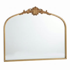 Wide French Baroque Arched Wall Mirror with Ornate Metal Frame for