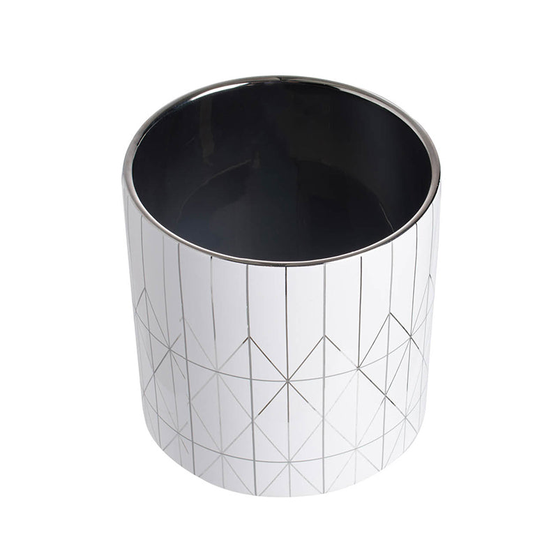 White & Silver Geometric Ceramic Planter, Available in 2 Sizes