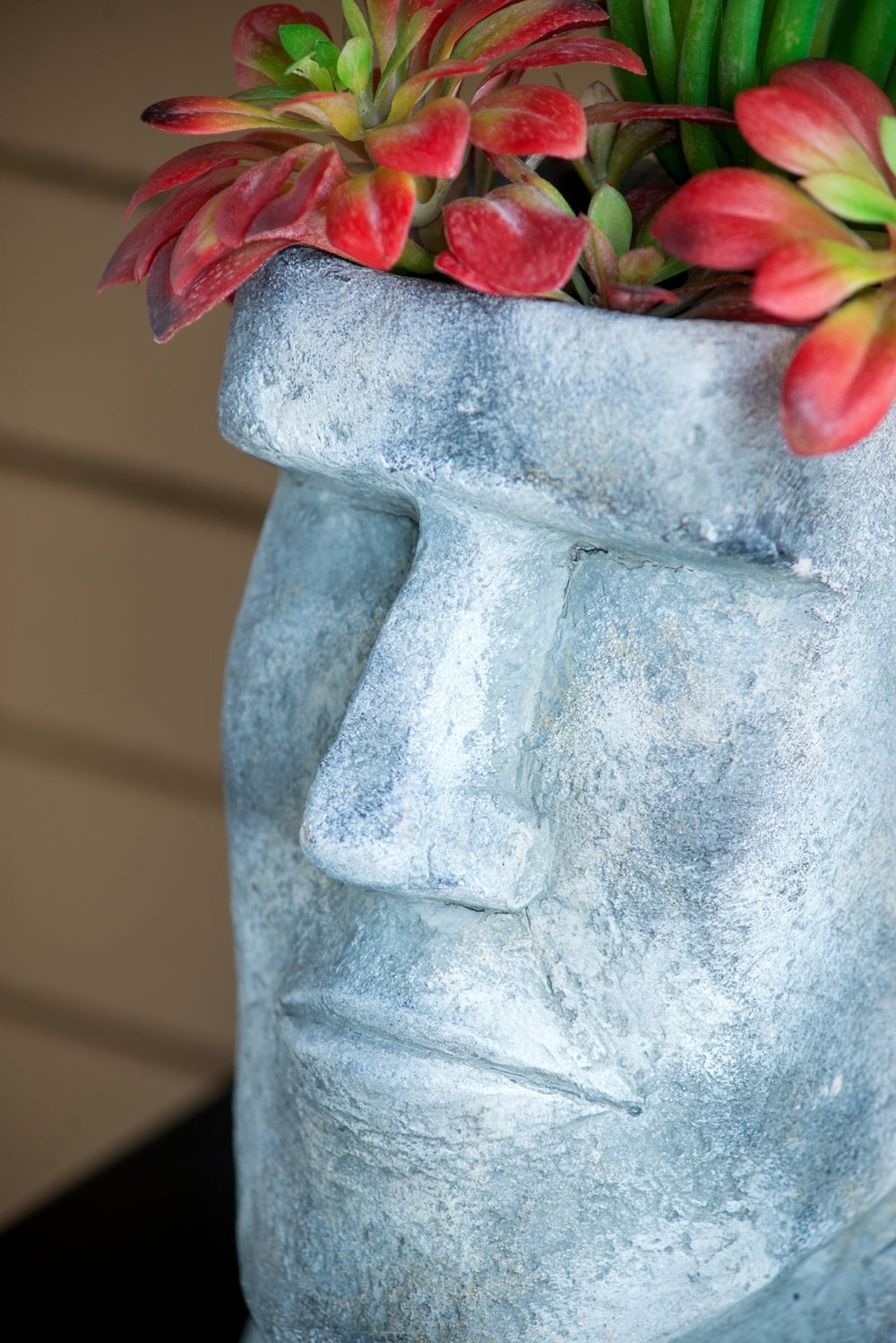Easter Island Head Cement Planter, 5 × 5.5 × 9 in