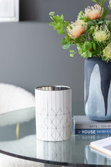 White & Silver Geometric Ceramic Planter, Available in 2 Sizes
