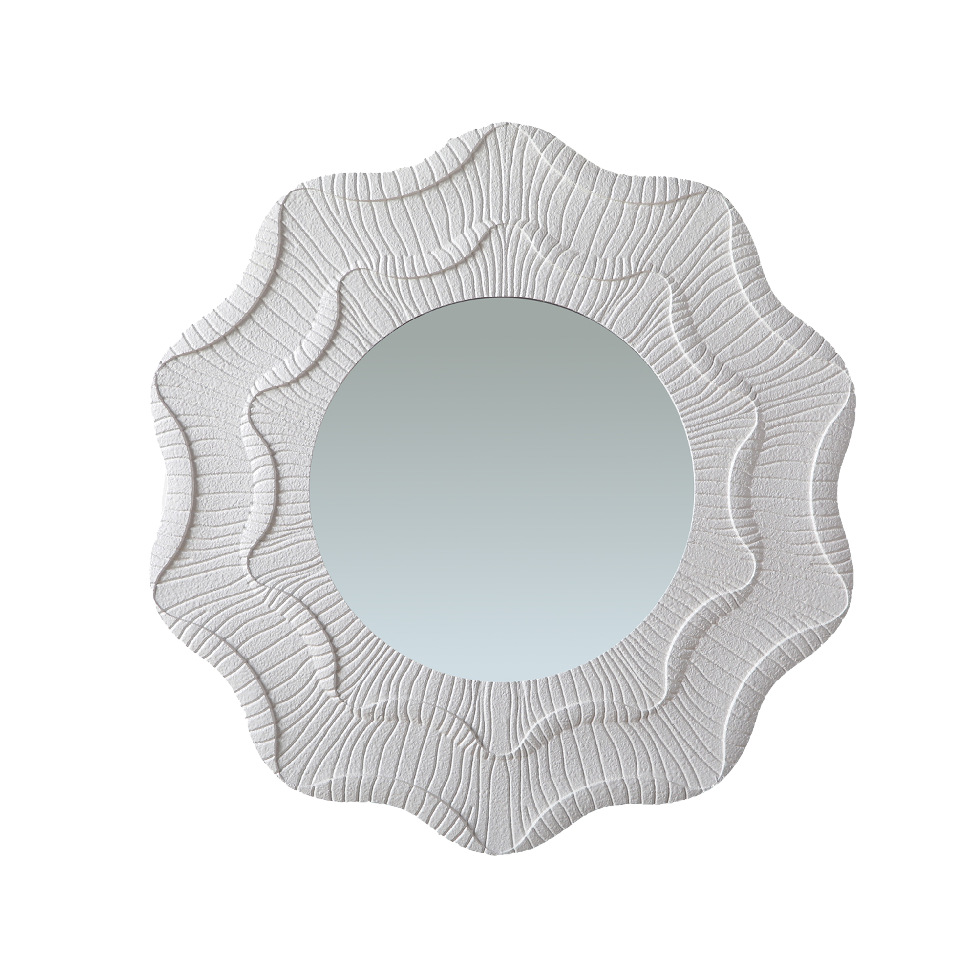 Round Cream Flower Wall Mirror with Wavy Frame for Decorative Home