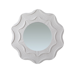 Round Cream Flower Wall Mirror with Wavy Frame for Decorative Home