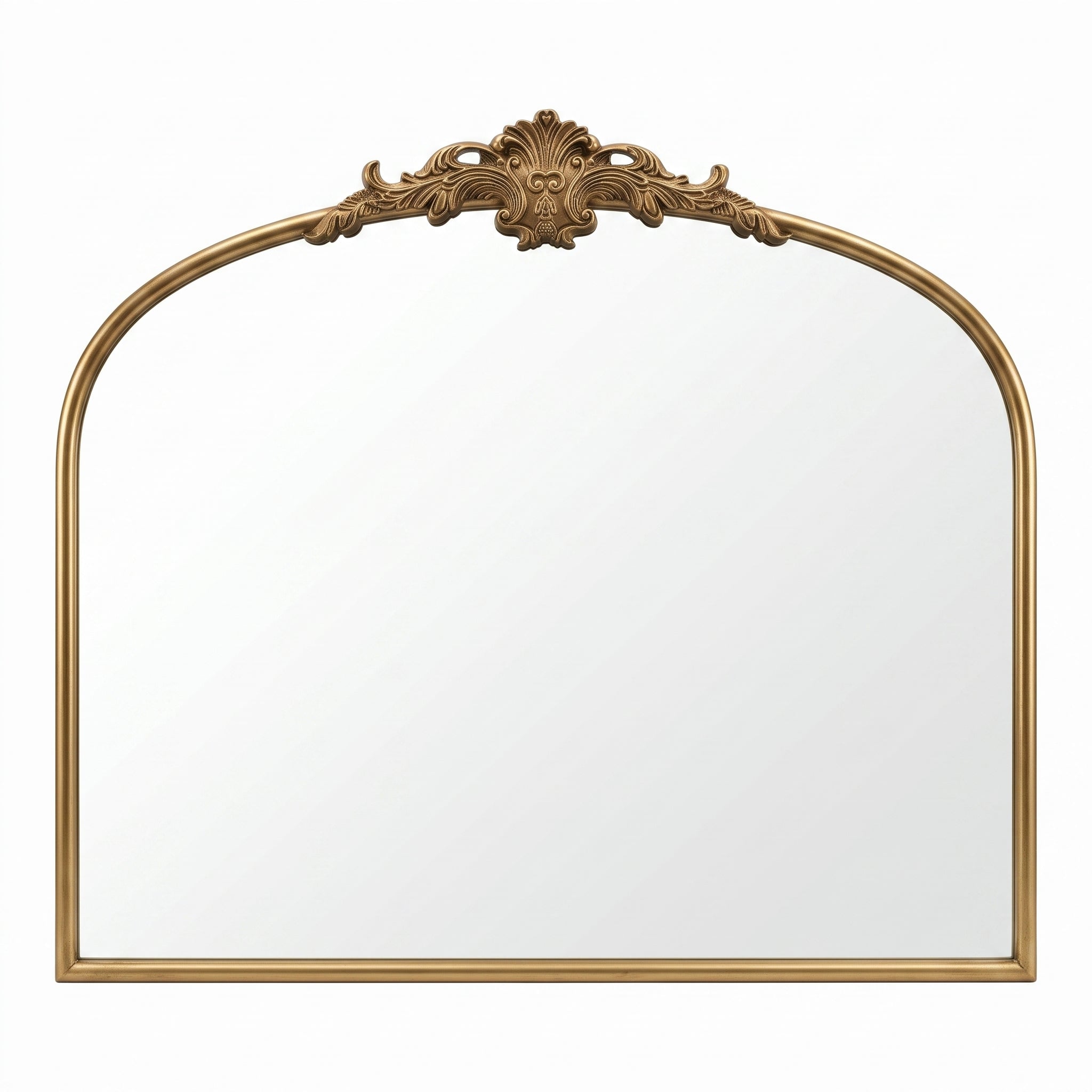Wide French Baroque Arched Wall Mirror with Ornate Metal Frame for