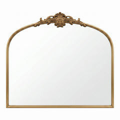 Wide French Baroque Arched Wall Mirror with Ornate Metal Frame for