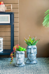 Easter Island Head Cement Planter, 5 × 5.5 × 9 in