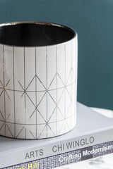 White & Silver Geometric Ceramic Planter, Available in 2 Sizes