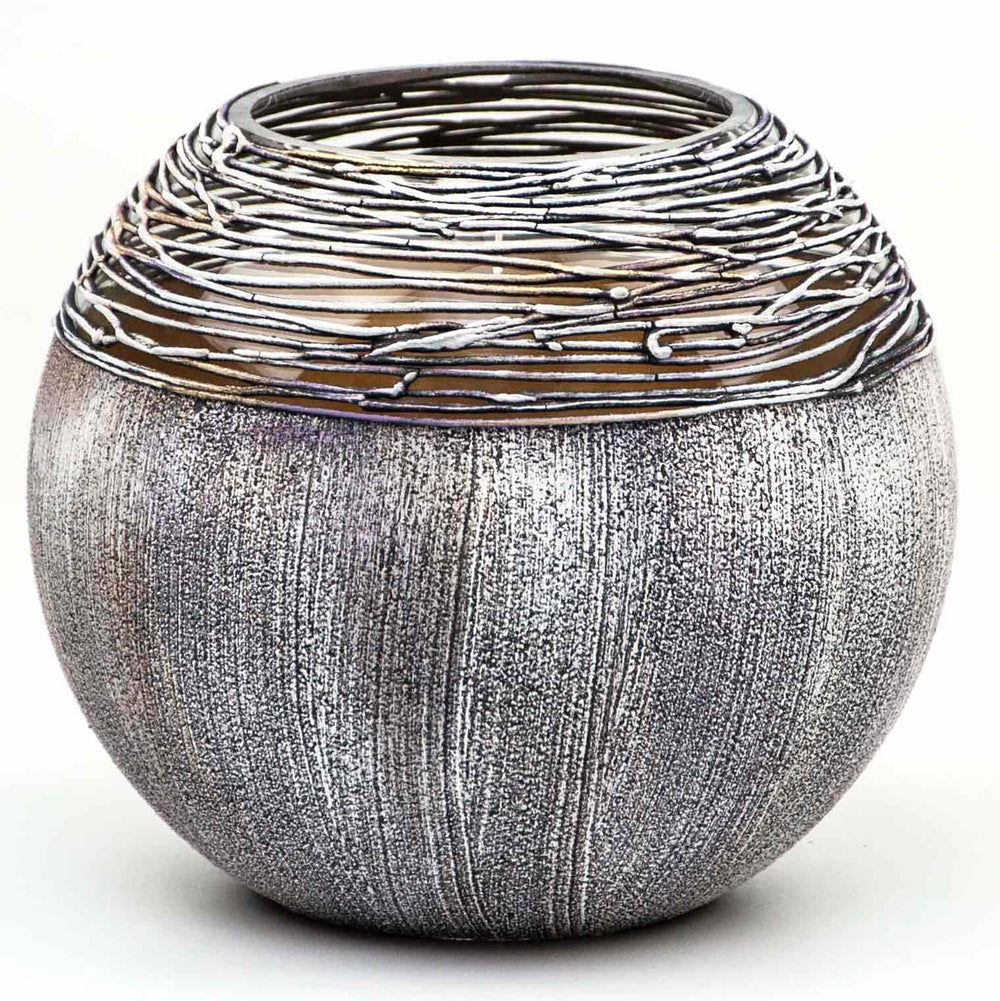 Grey Round Glass Vase for Flowers