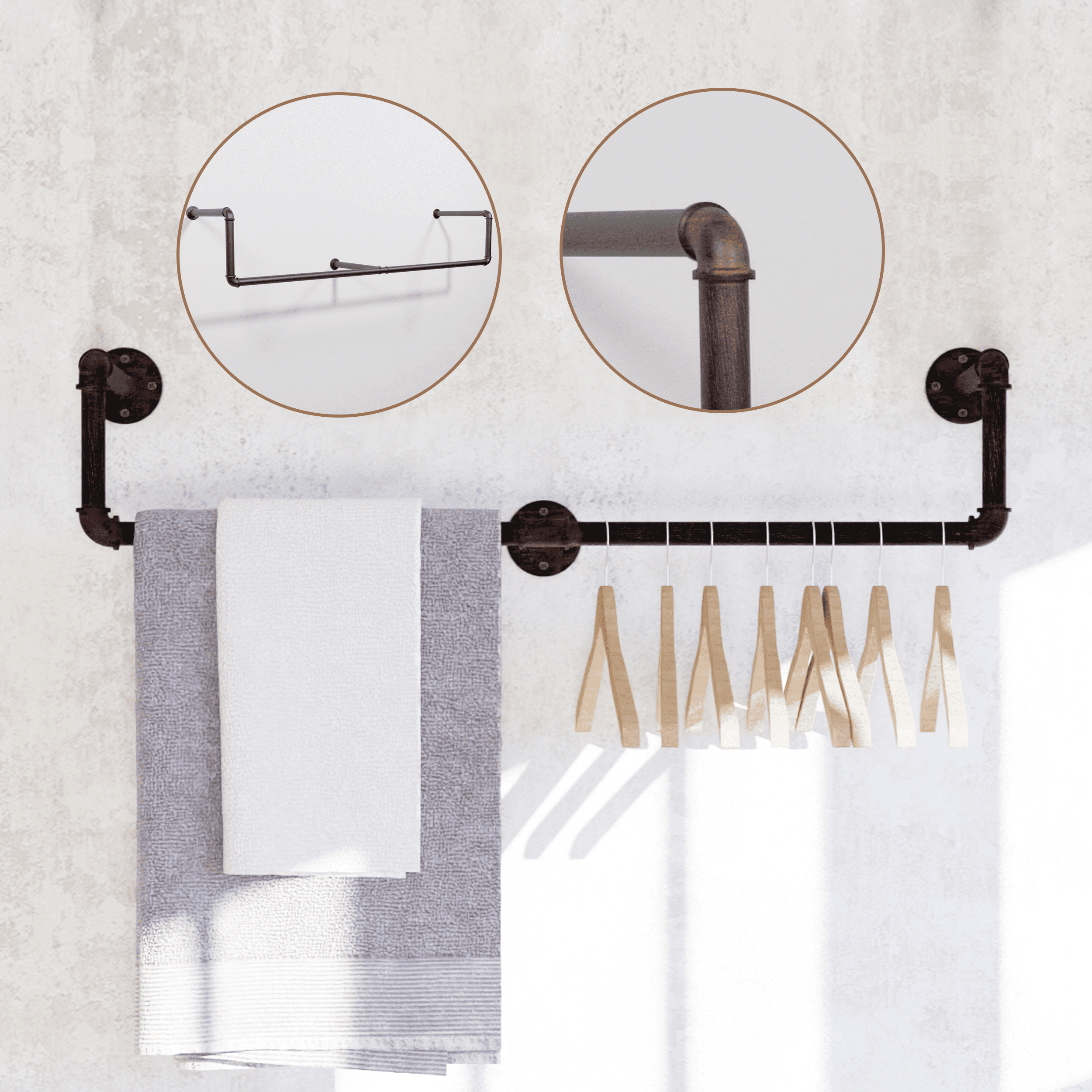 (39in - Black Brush Red Coper) Industrial Pipe Clothing Rack, Wall