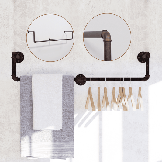 (39in - Black Brush Red Coper) Industrial Pipe Clothing Rack, Wall