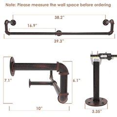 (39in - Black Brush Red Coper) Industrial Pipe Clothing Rack, Wall