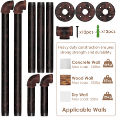(39in - Black Brush Red Coper) Industrial Pipe Clothing Rack, Wall