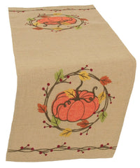 ML16351 Rustic Pumpkin Wreath Embroidered Polyester Table Runner 13x36