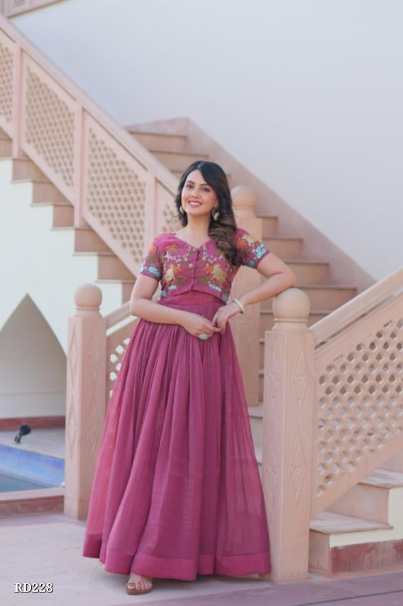 Mauve Pink Embroidered Anarkali Gown for Festive and Party Wear