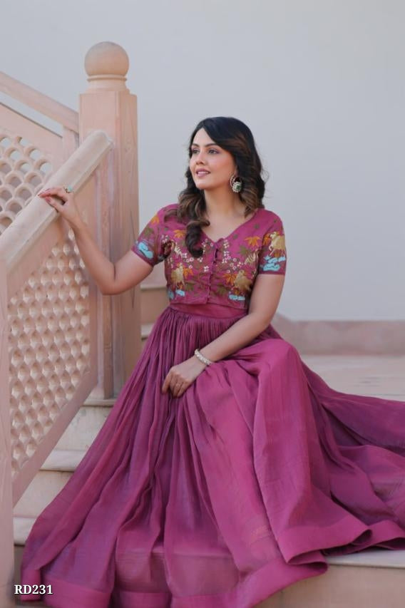 Mauve Pink Embroidered Anarkali Gown for Festive and Party Wear