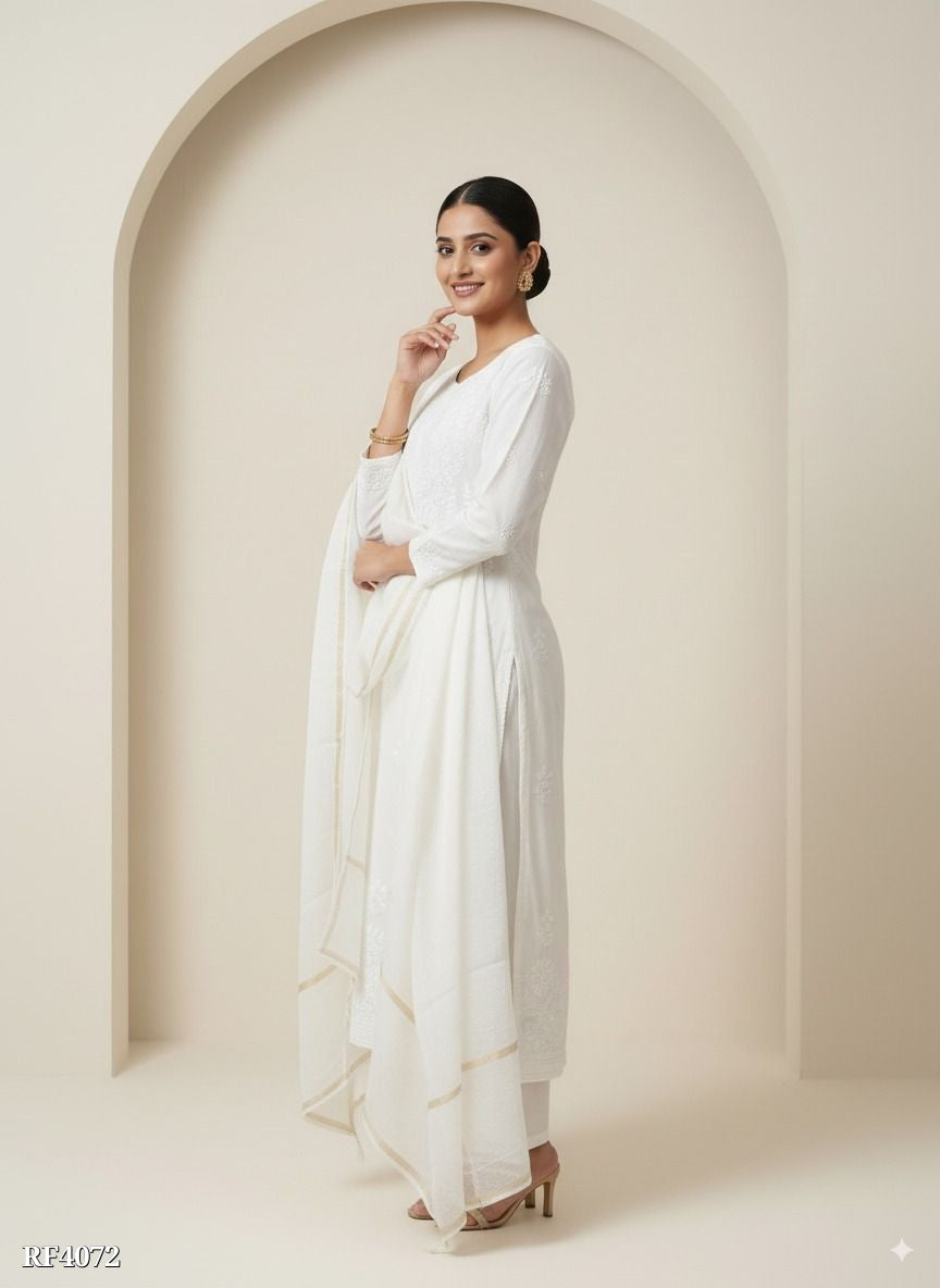 Lucknowi Chikankari Handwork Kurti &amp; Dupatta Set