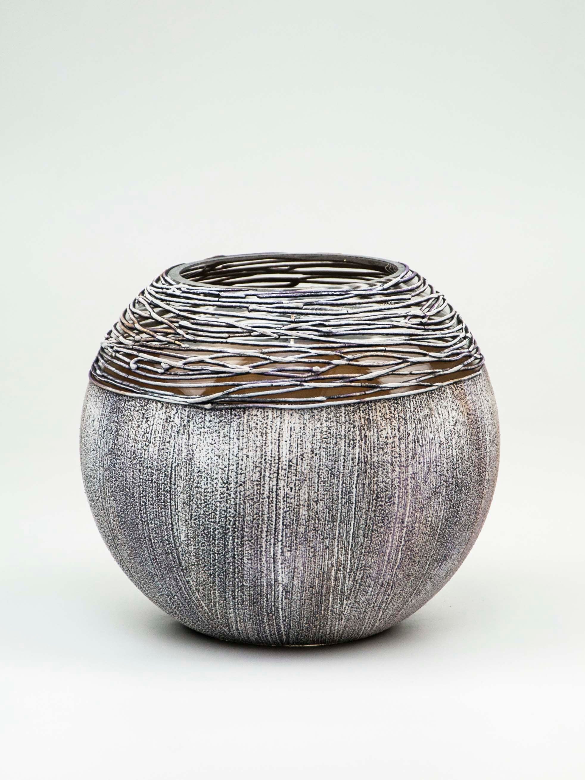 Grey Round Glass Vase for Flowers